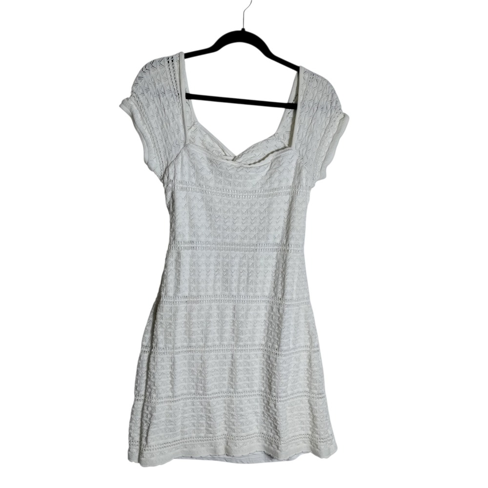 Hollister White Crochet Knit Open Back Mini‎ Dress XL Tall Sweetheart Neckline